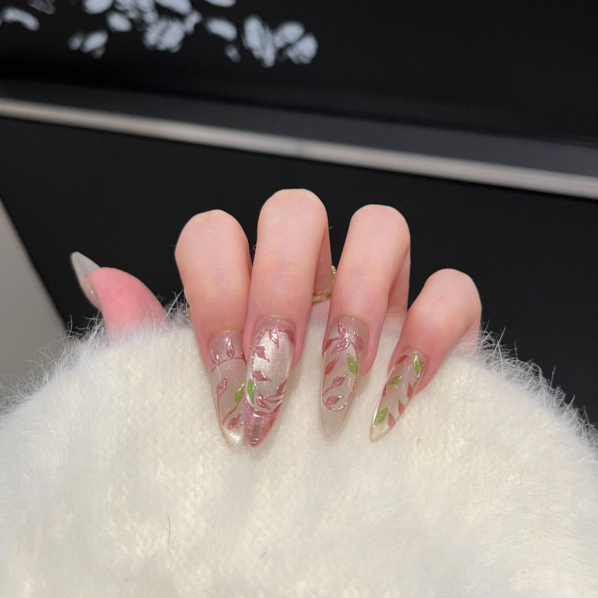 Nude Cat Eye Chrome Glazed French Floral
