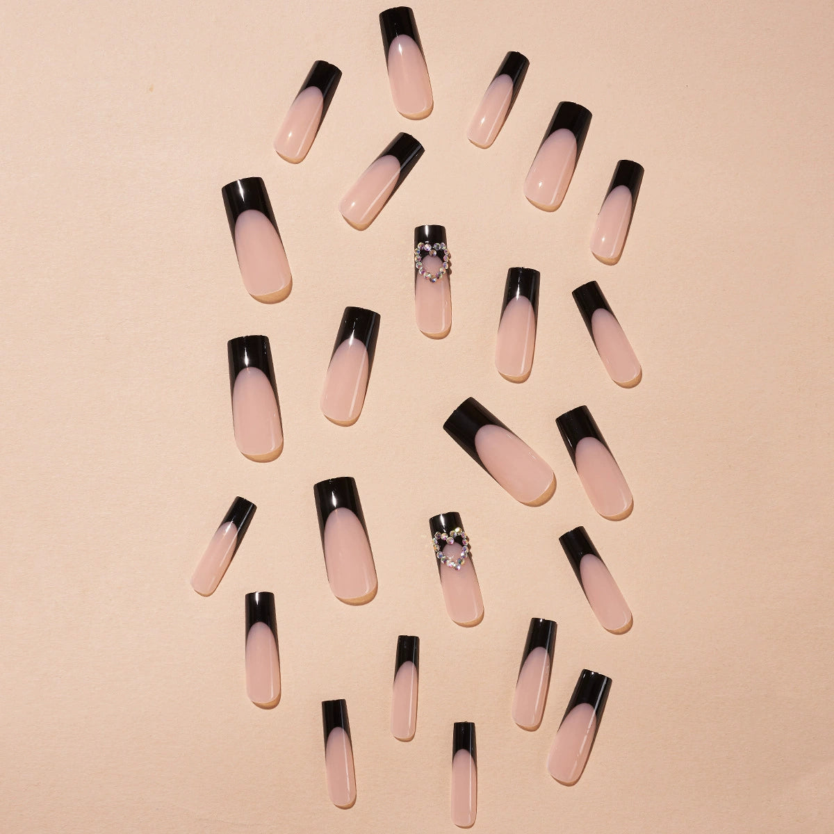 Black French Rhinestone Press-On Nails