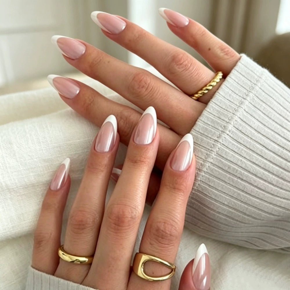 Pink Chrome French Almond Press-On Nails