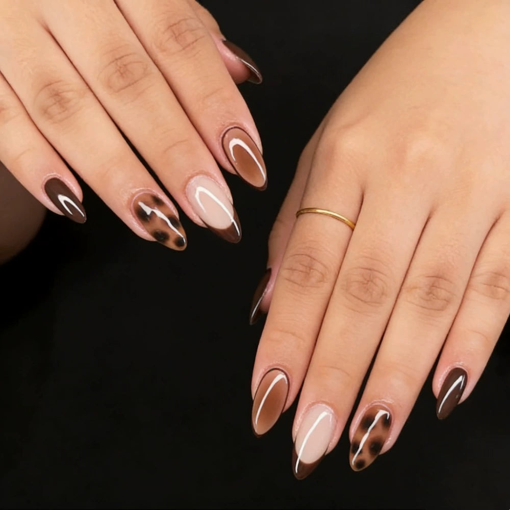 White Leopard French Press-On Nails