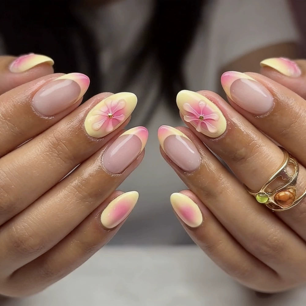 White 3D Floral Press-On Nails