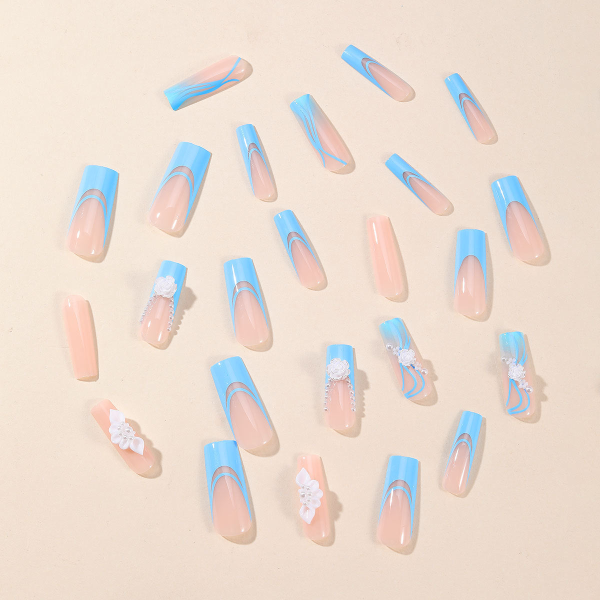 Blue Gradient French Floral Pearl 3D