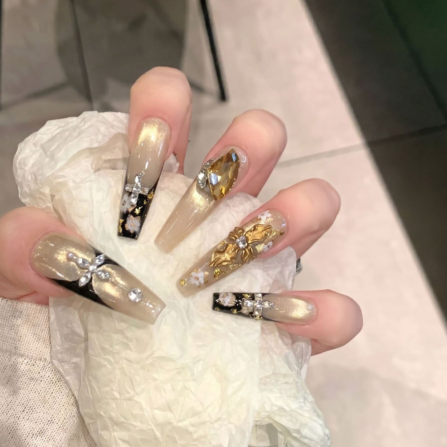 Gold Floral Crystal Hand-Painted