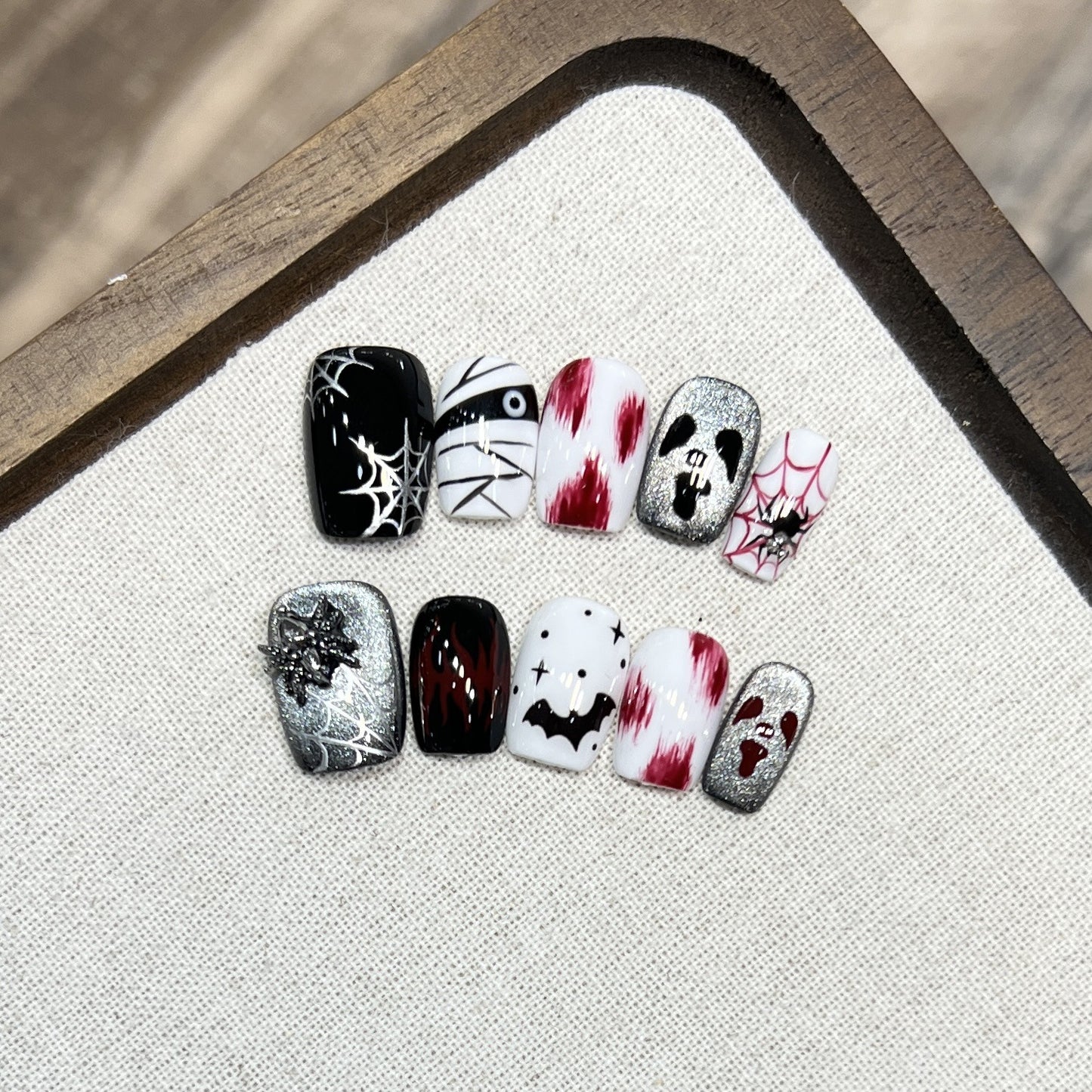 Black Hand-Painted Press-On Nails