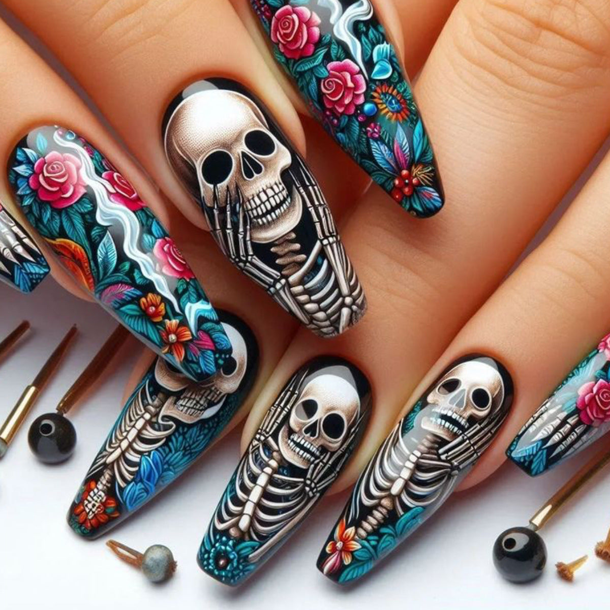Floral Halloween Press-On Nails