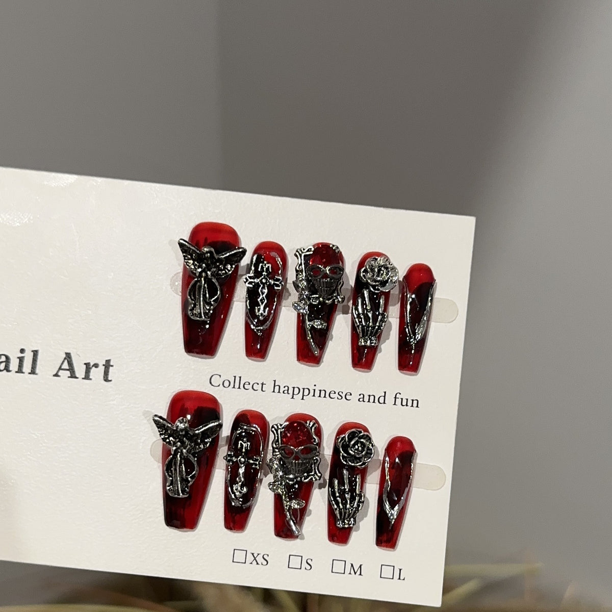Vampire Long Coffin Halloween press-on nails — worn on both hands, full look