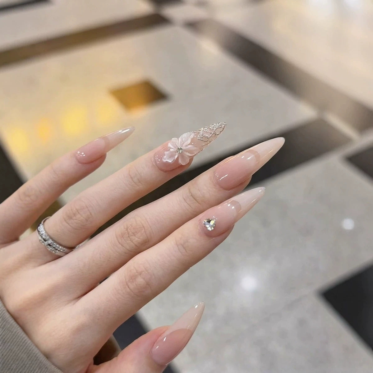 Nude Jelly Gradient French Floral