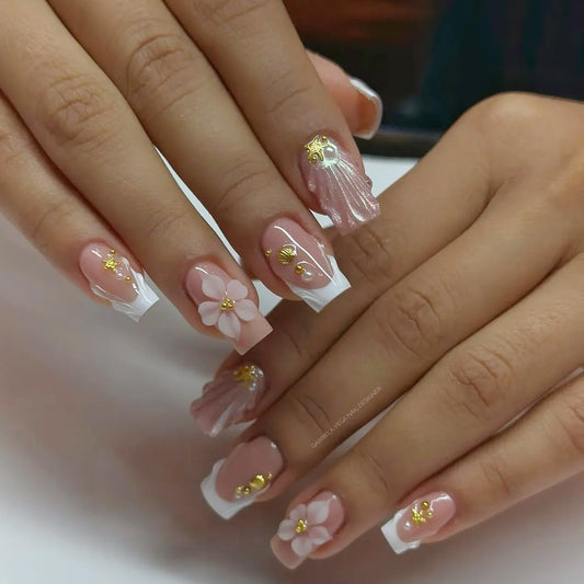 White Cat Eye French Floral Pearl 3D