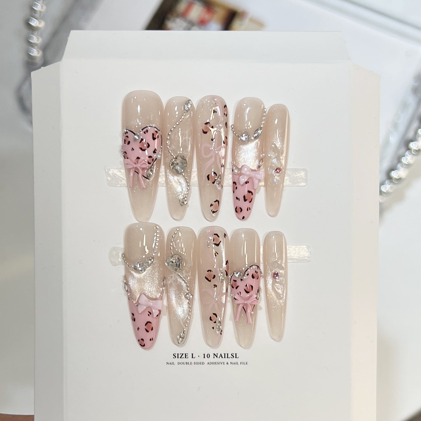 Pink Cat Eye French Leopard Heart