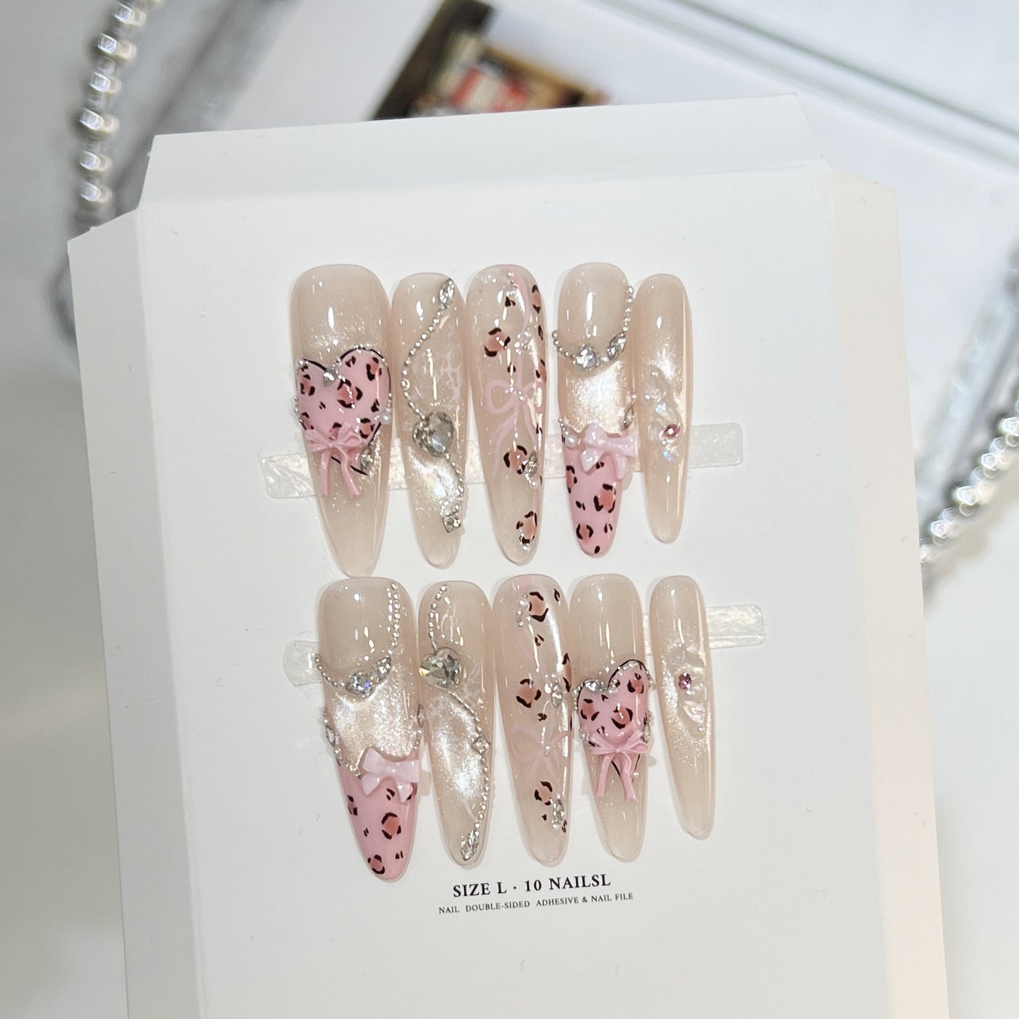 Pink Cat Eye French Leopard Heart