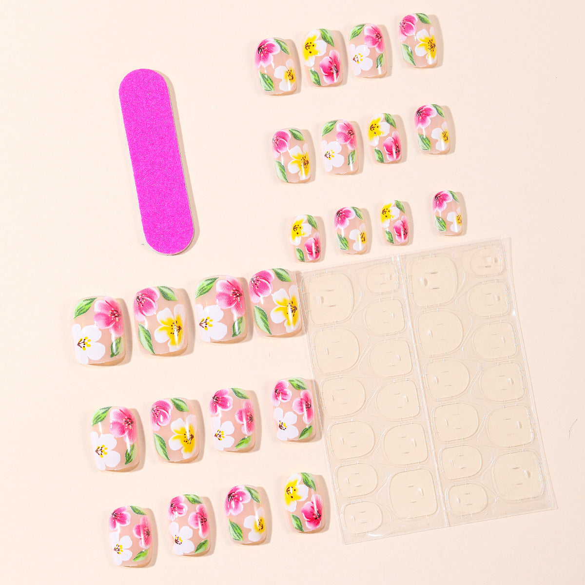 Green Floral Press-On Nails