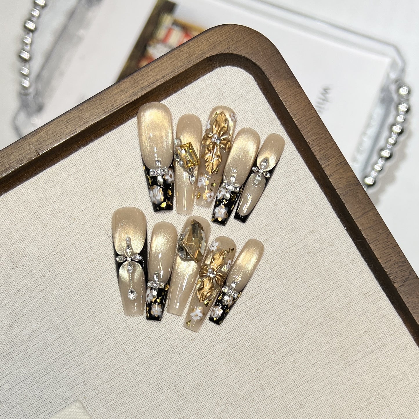 Gold Floral Crystal Hand-Painted