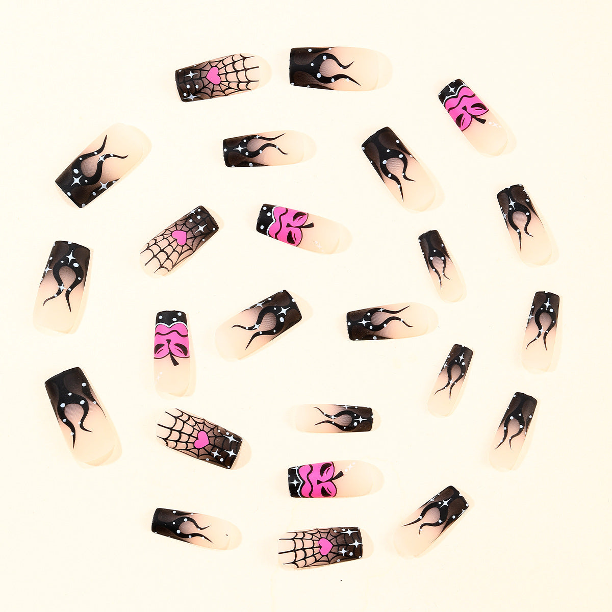 Black Gradient Stars Heart Spider Web Flame
