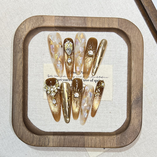 Gold Cat Eye Crystal Hand-Painted