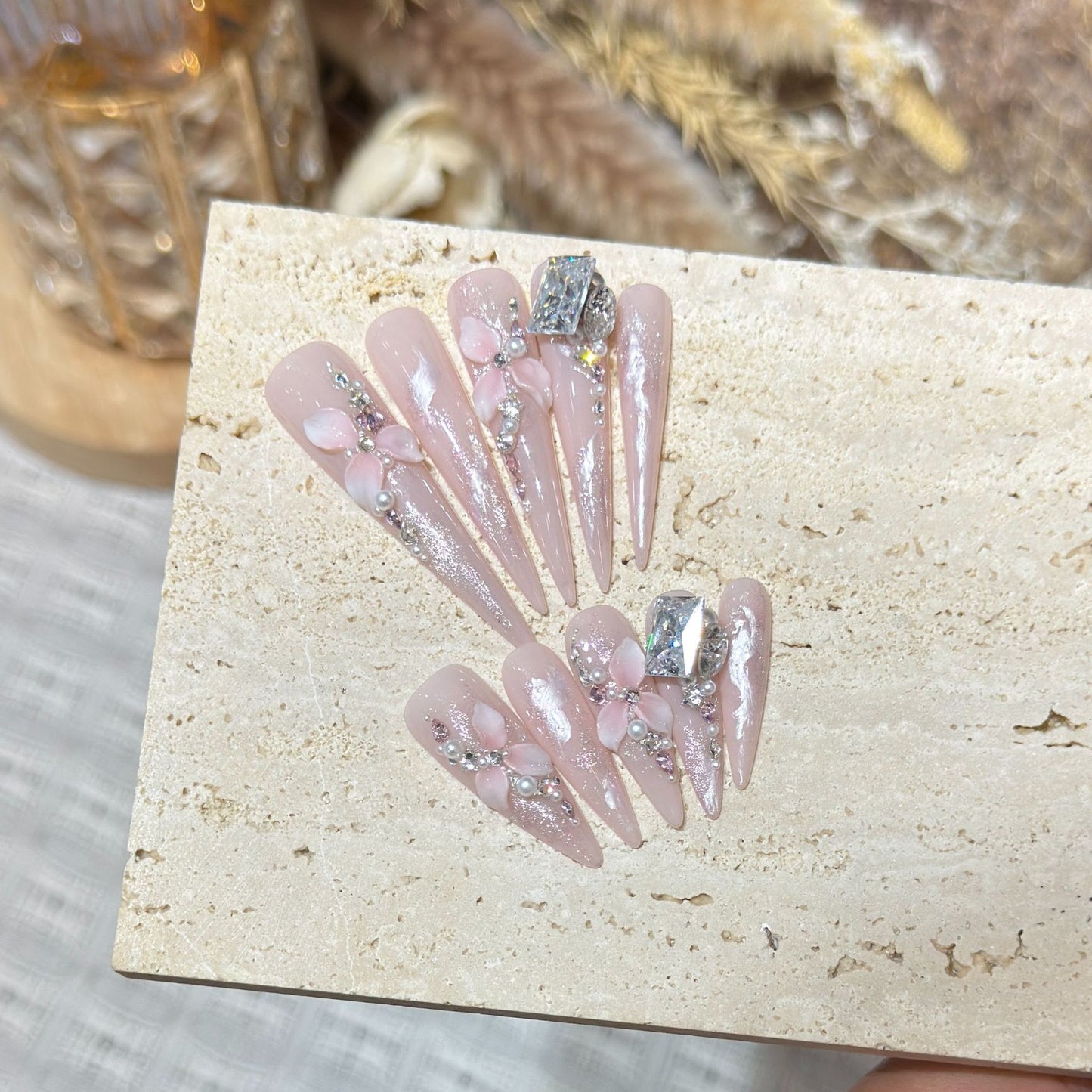 Pink Floral Press-On Nails