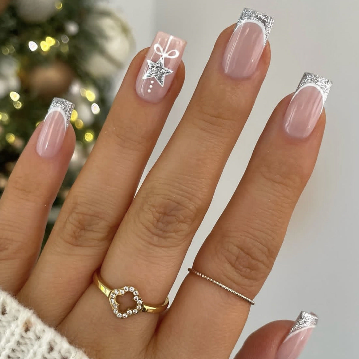 Pink Glitter French Bow Stars Christmas