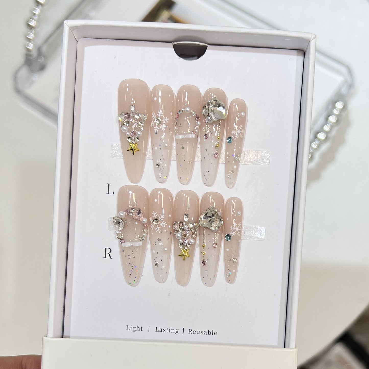 Nude Floral Christmas Snowflake Crystal Pearl