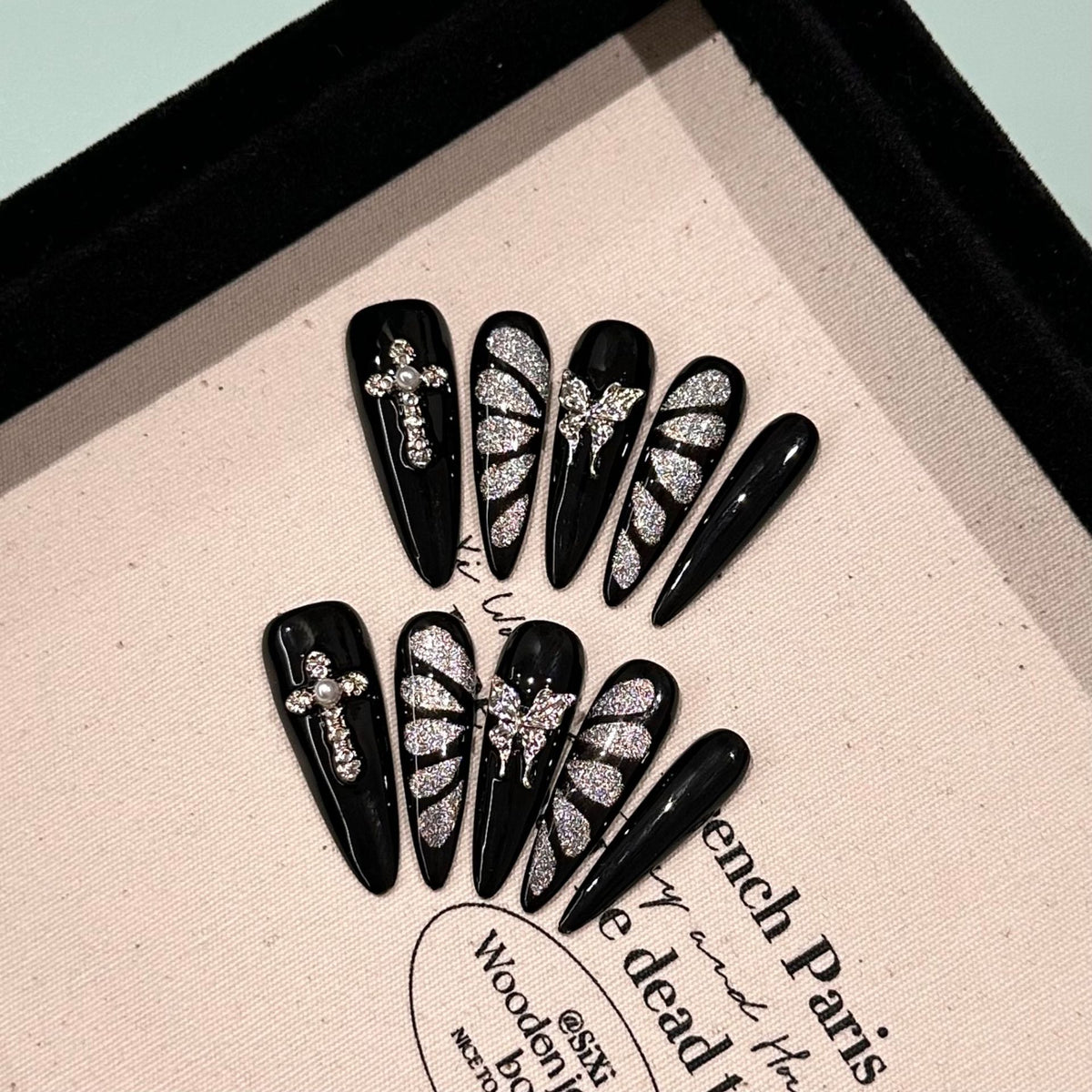 Break Free Long Stiletto Cat Eye press-on nails — full set in 12 sizes, laid out flat