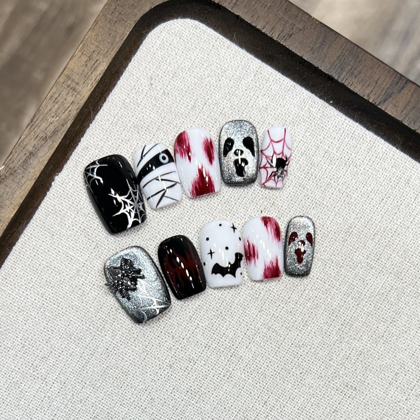 Black Hand-Painted Press-On Nails