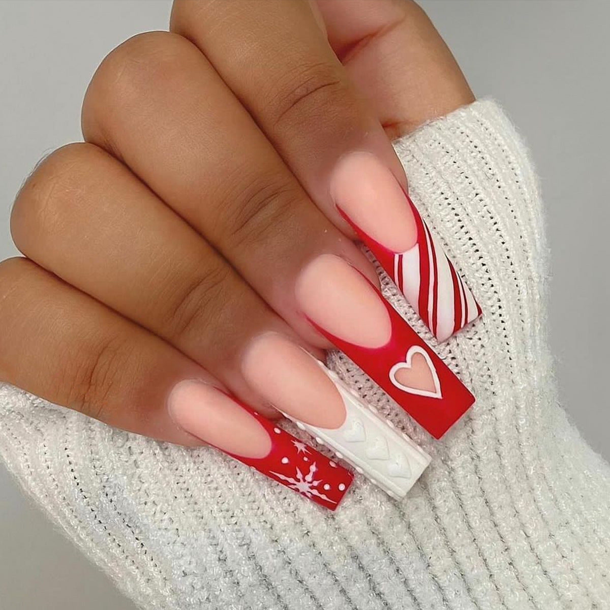 White Floral Heart Christmas Snowflake Color Block