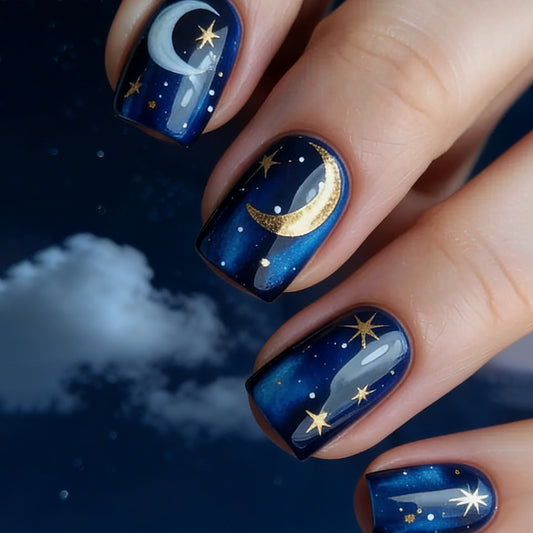 Blue Cat Eye Stars Moon