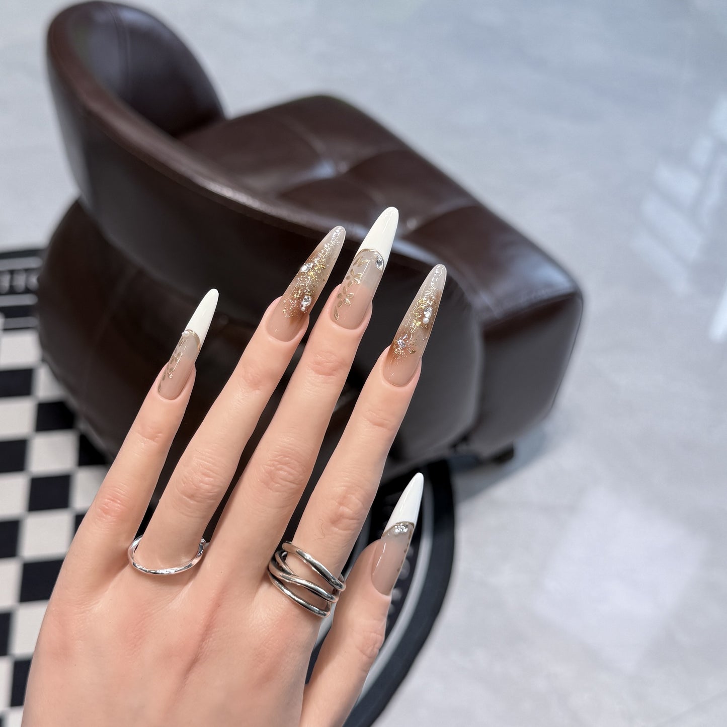White Chrome French Floral Hand-Painted