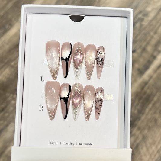 Pink Cat Eye Chrome French Hand-Painted