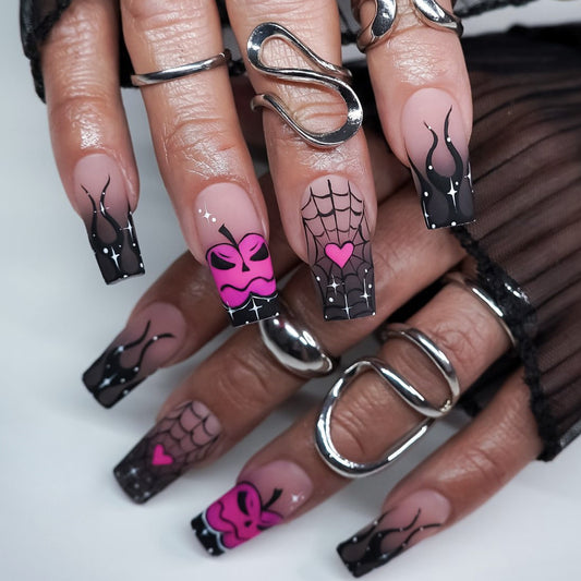 Black Gradient Stars Heart Spider Web Flame