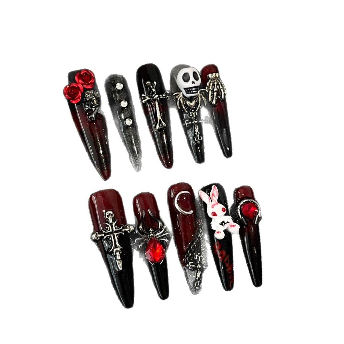 Blood Sacrifice Long Stiletto Halloween press-on nails — additional styling view