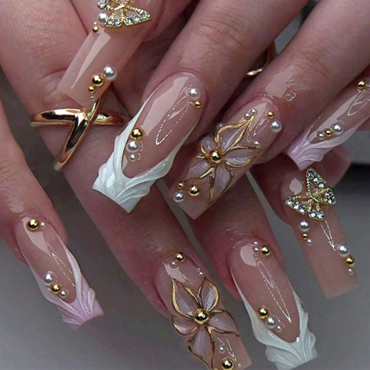 Gold Butterfly Floral Pearl 3D Embossed