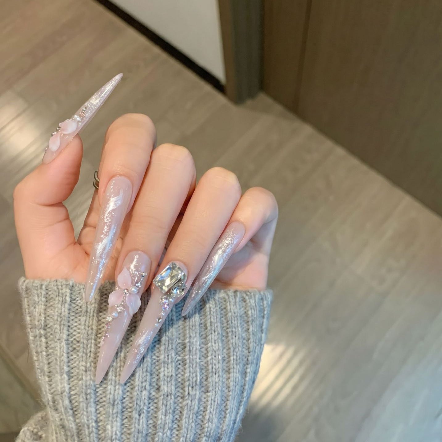 Pink Floral Press-On Nails
