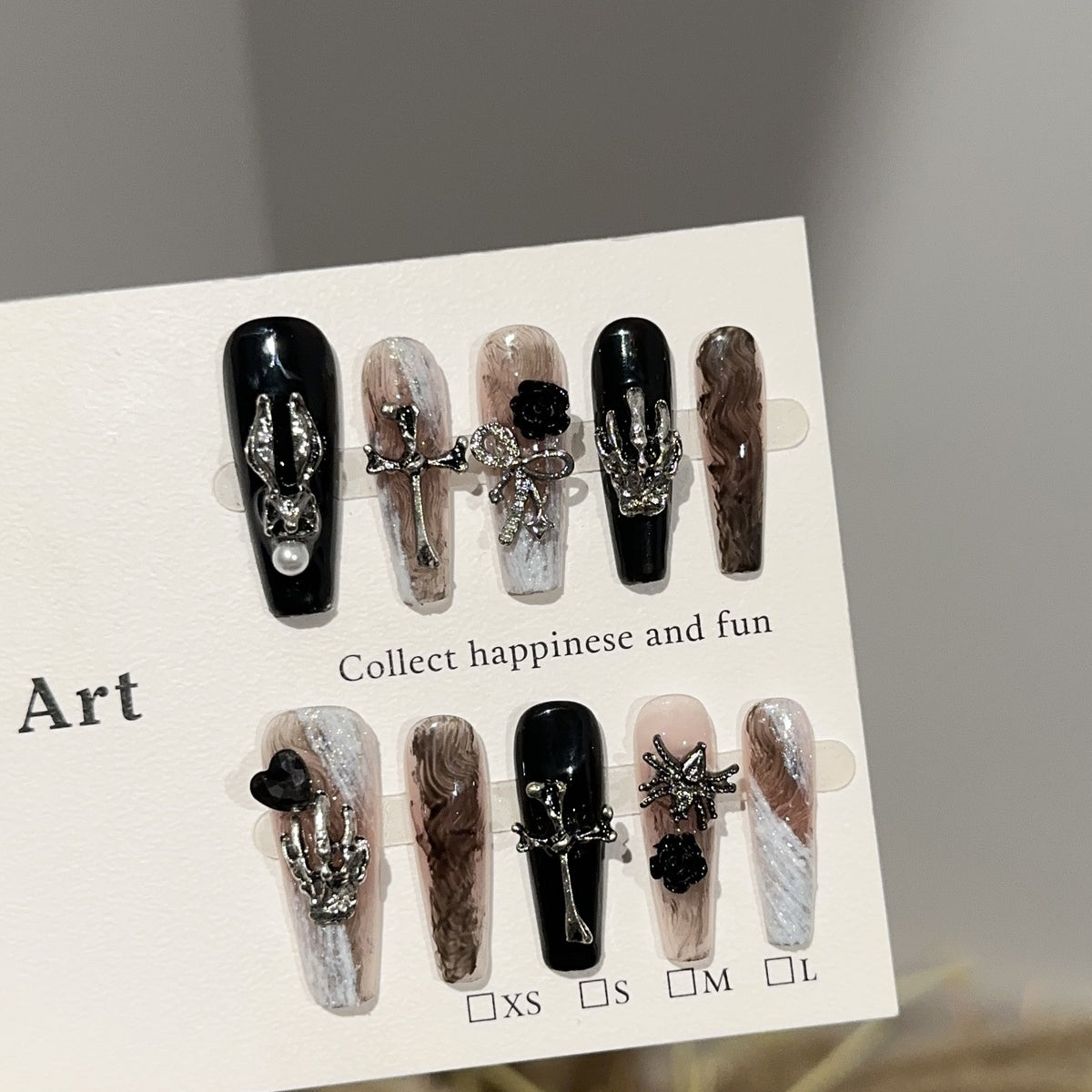 Dark Gothic Long Coffin press-on nails — worn on hand, close-up