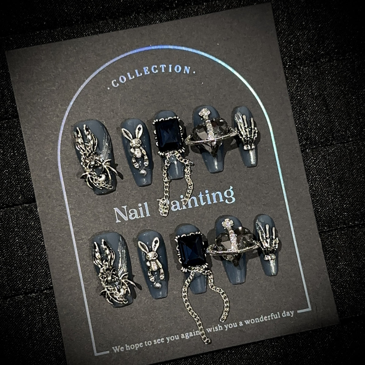 Howl Medium Coffin Halloween press-on nails — full set in 12 sizes, laid out flat