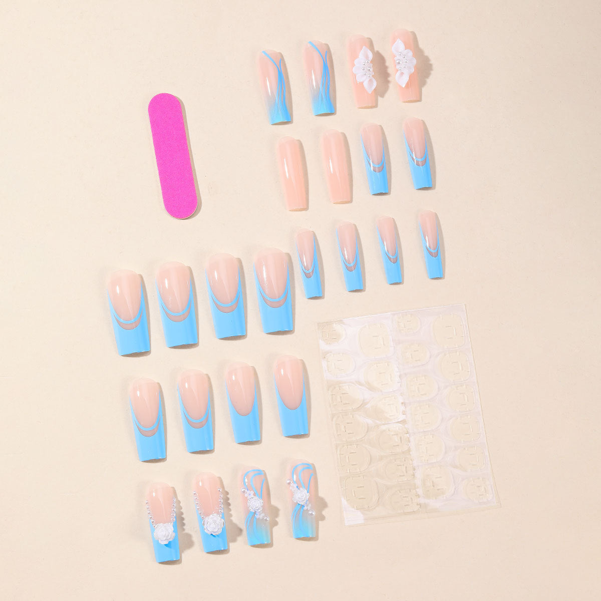 Blue Gradient French Floral Pearl 3D