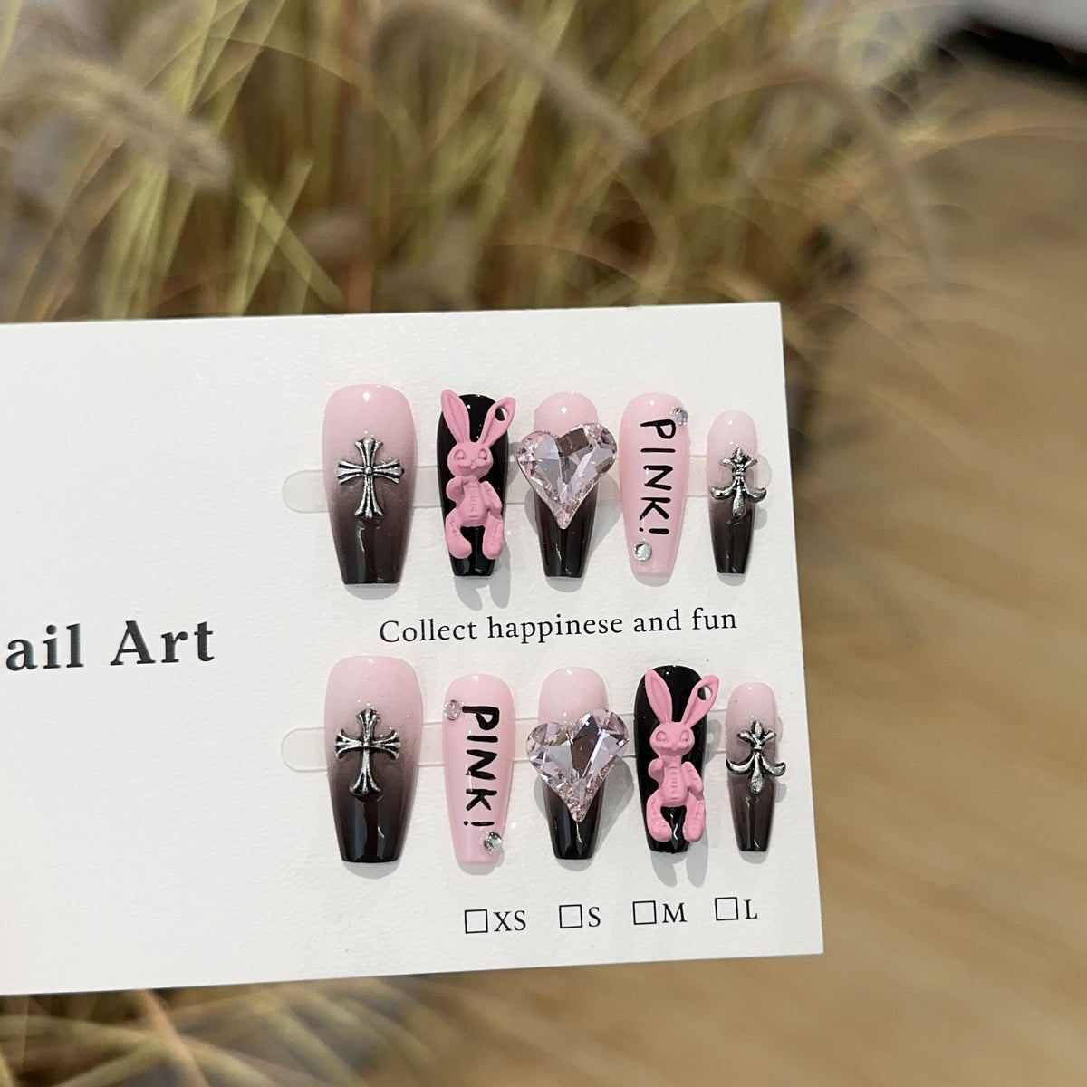 Pink Bunny Girl Medium Coffin — packaging with nail file, jelly tabs and glue