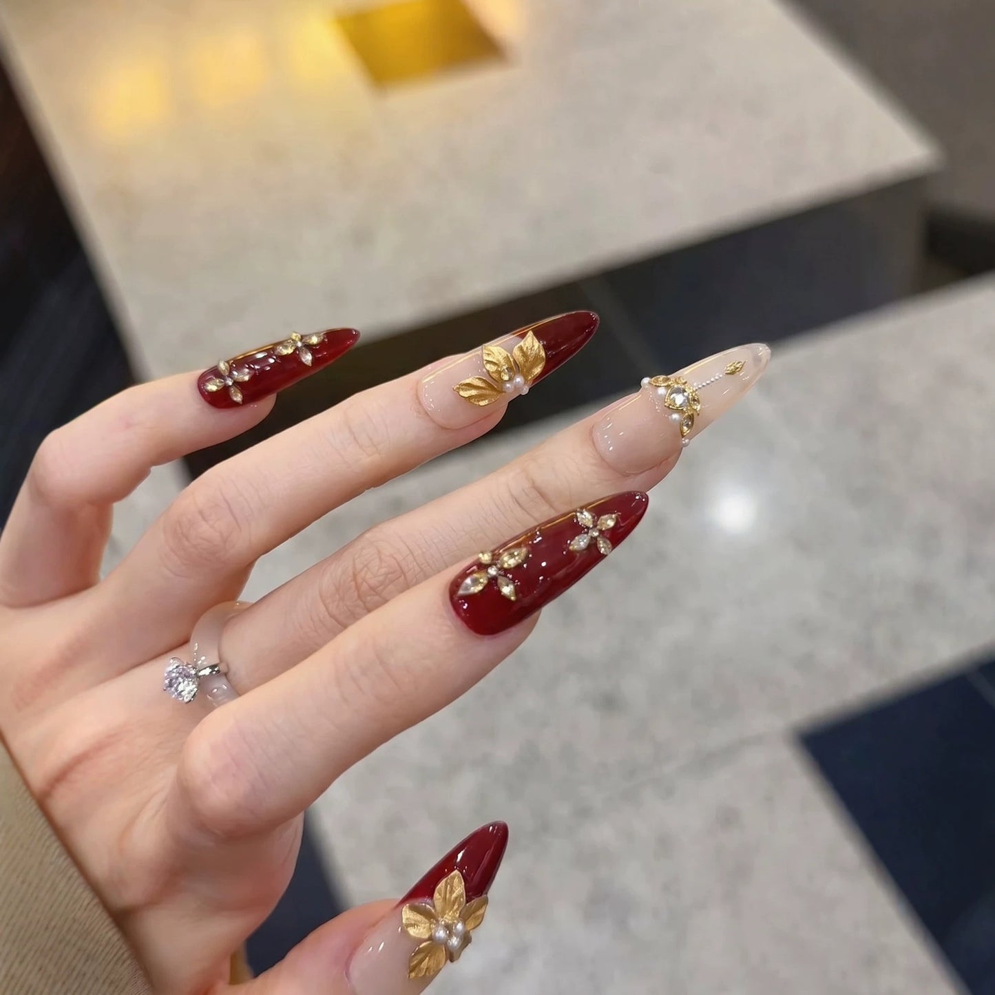 Red French Floral Crystal