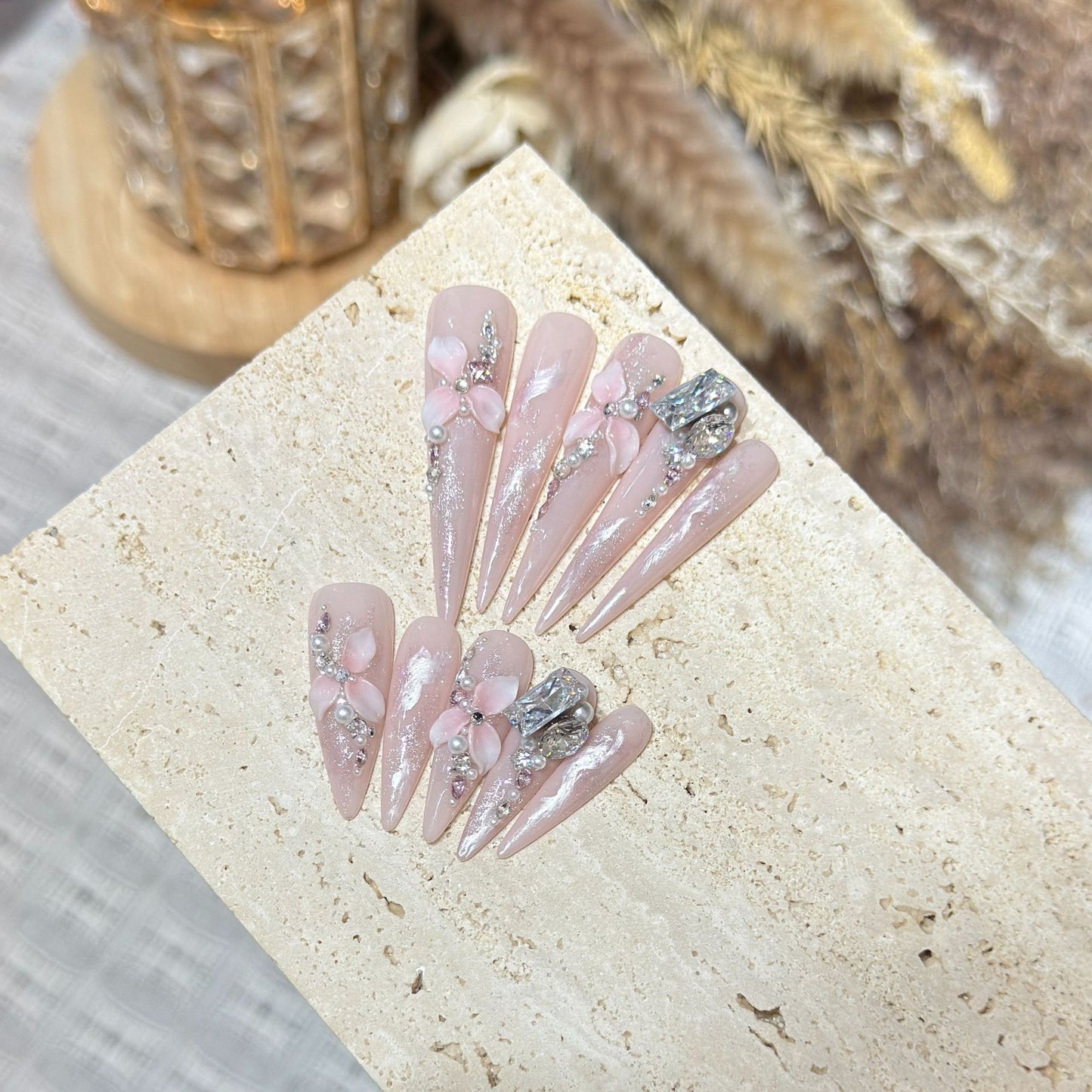 Pink Floral Press-On Nails