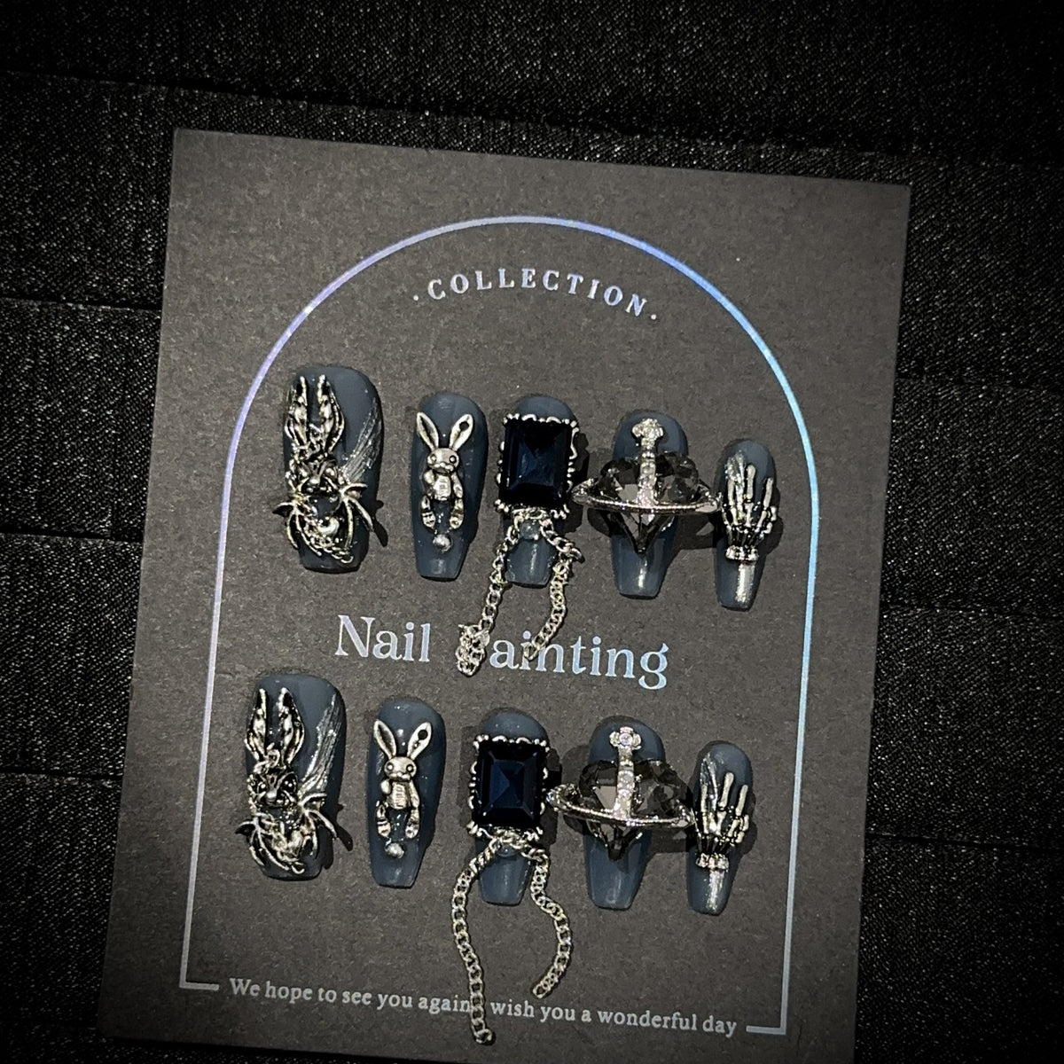 Howl Medium Coffin Halloween press-on nails — worn on both hands, full look