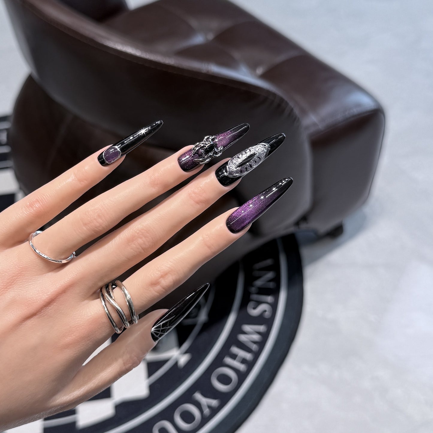 Black Cat Eye Spider Web Hand-Painted