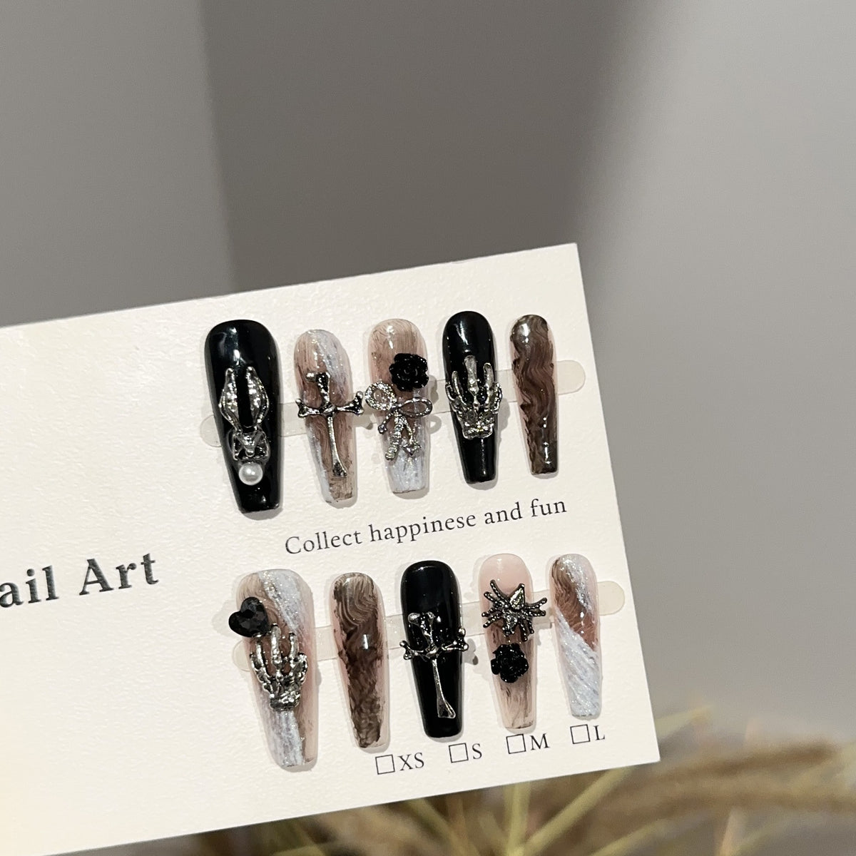 Dark Gothic Long Coffin — packaging with nail file, jelly tabs and glue