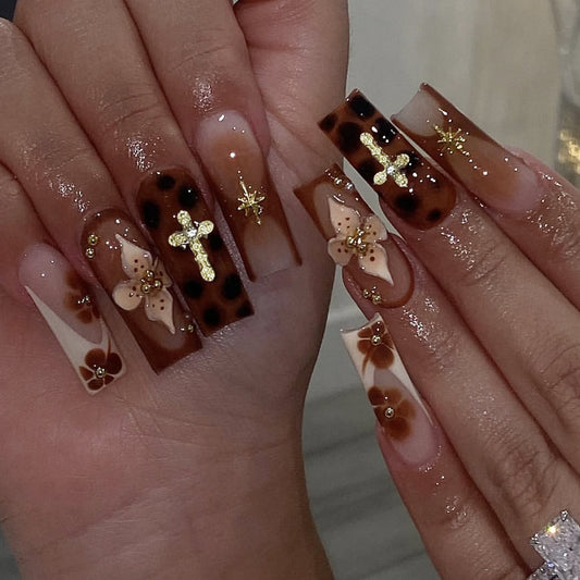 Leopard Floral Stars Cross 3D