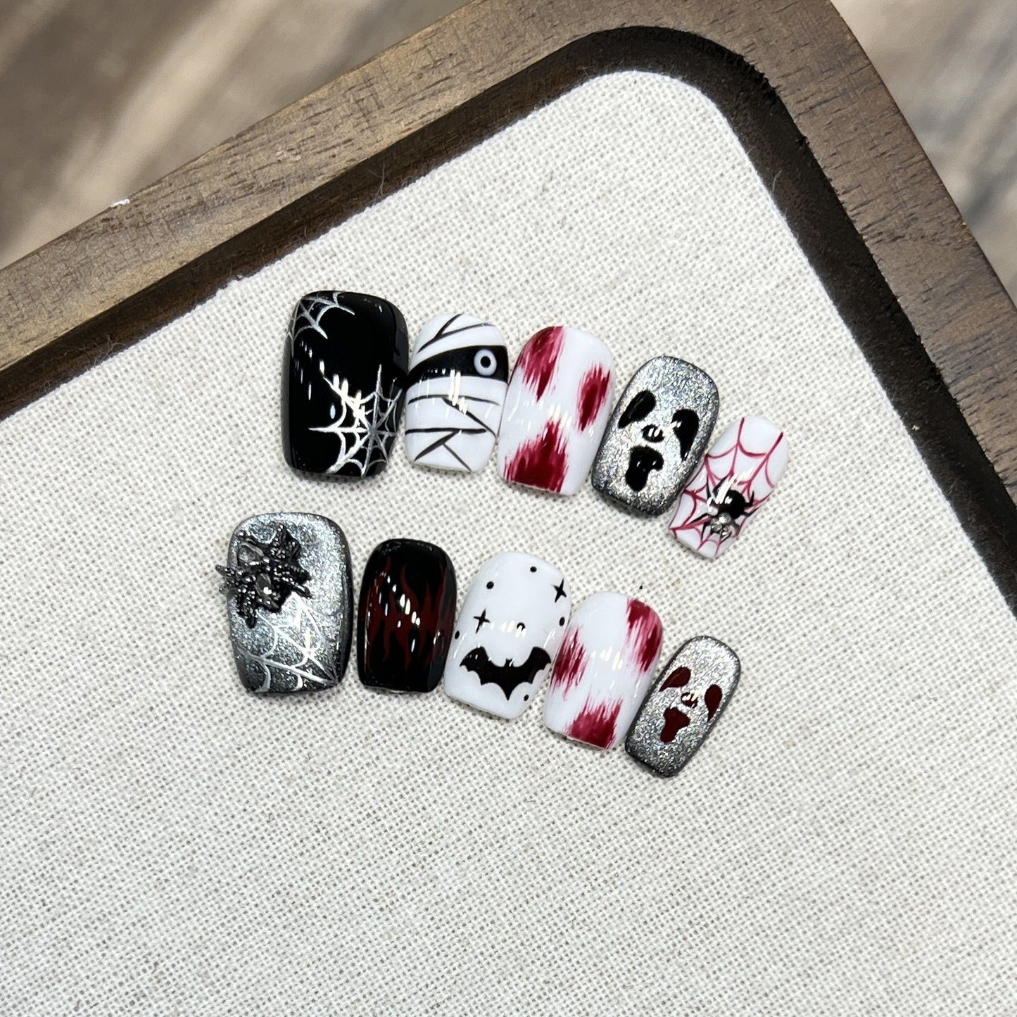 Black Hand-Painted Press-On Nails