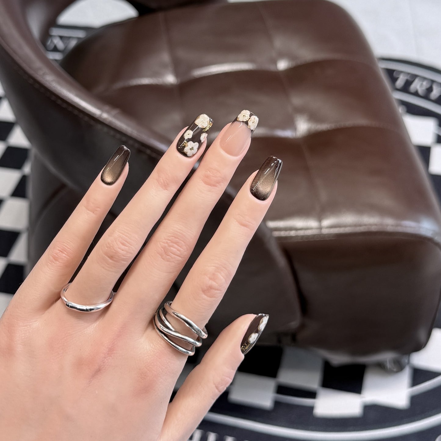 Gold Cat Eye French Floral Hand-Painted