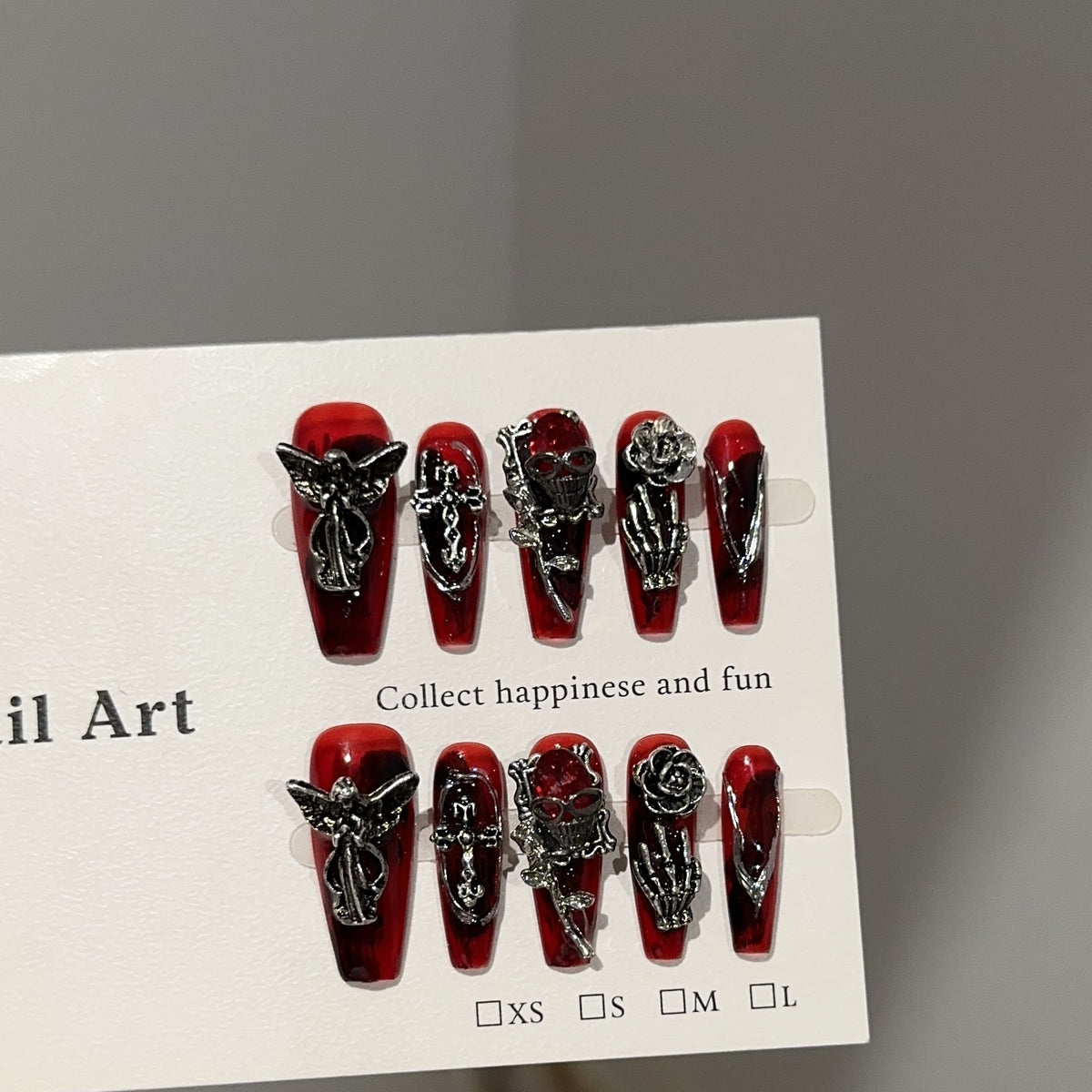 Vampire Long Coffin Halloween press-on nails — full set in 12 sizes, laid out flat