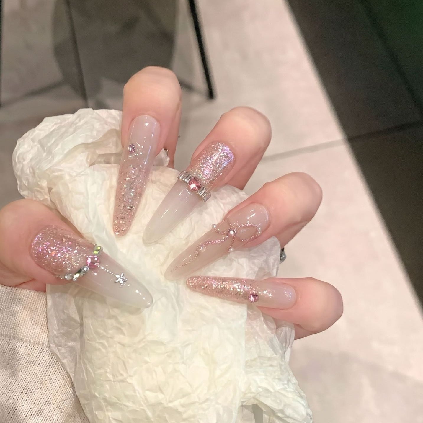 Pink Glitter Bow Crystal