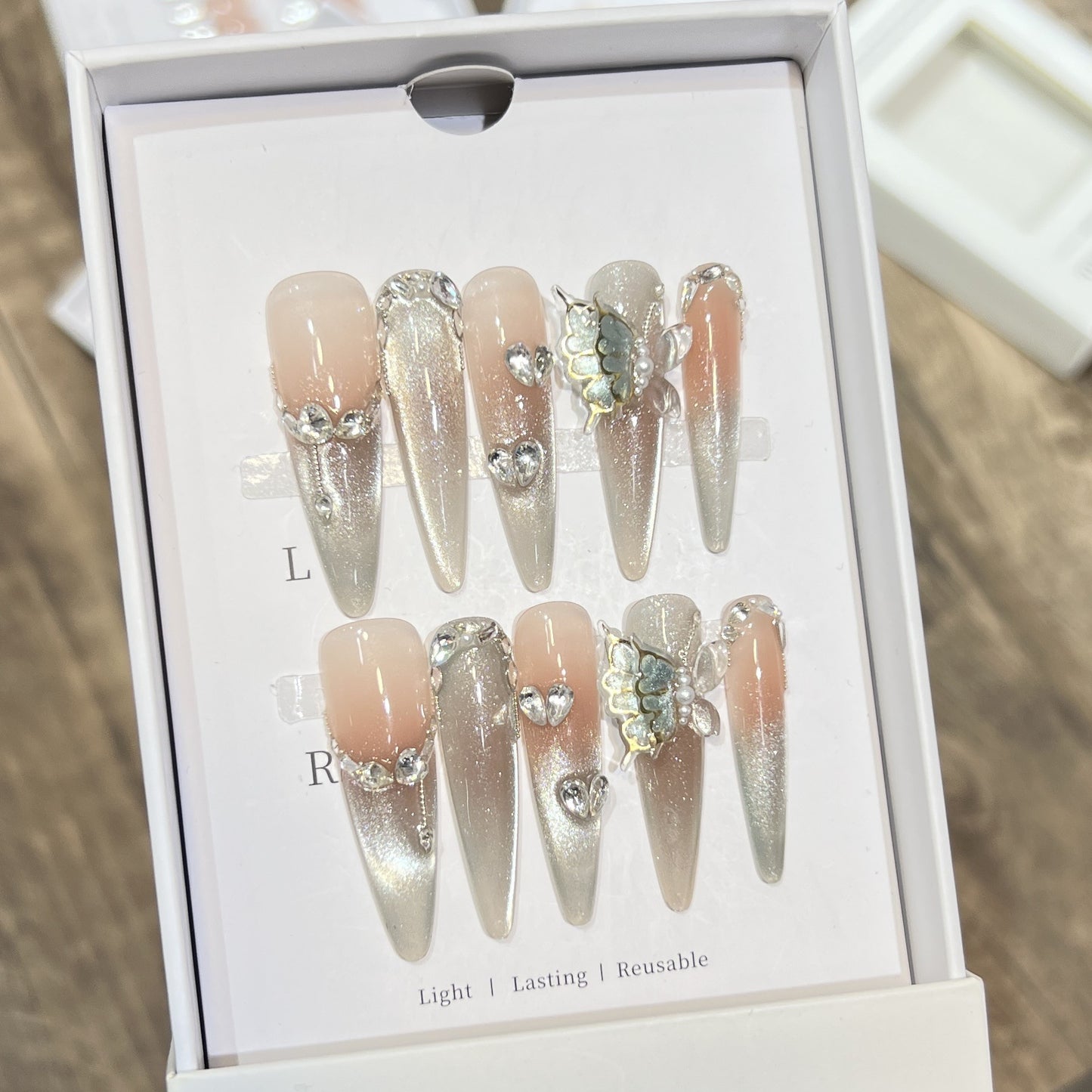 Nude Gradient Crystal Stiletto Press-On Nails