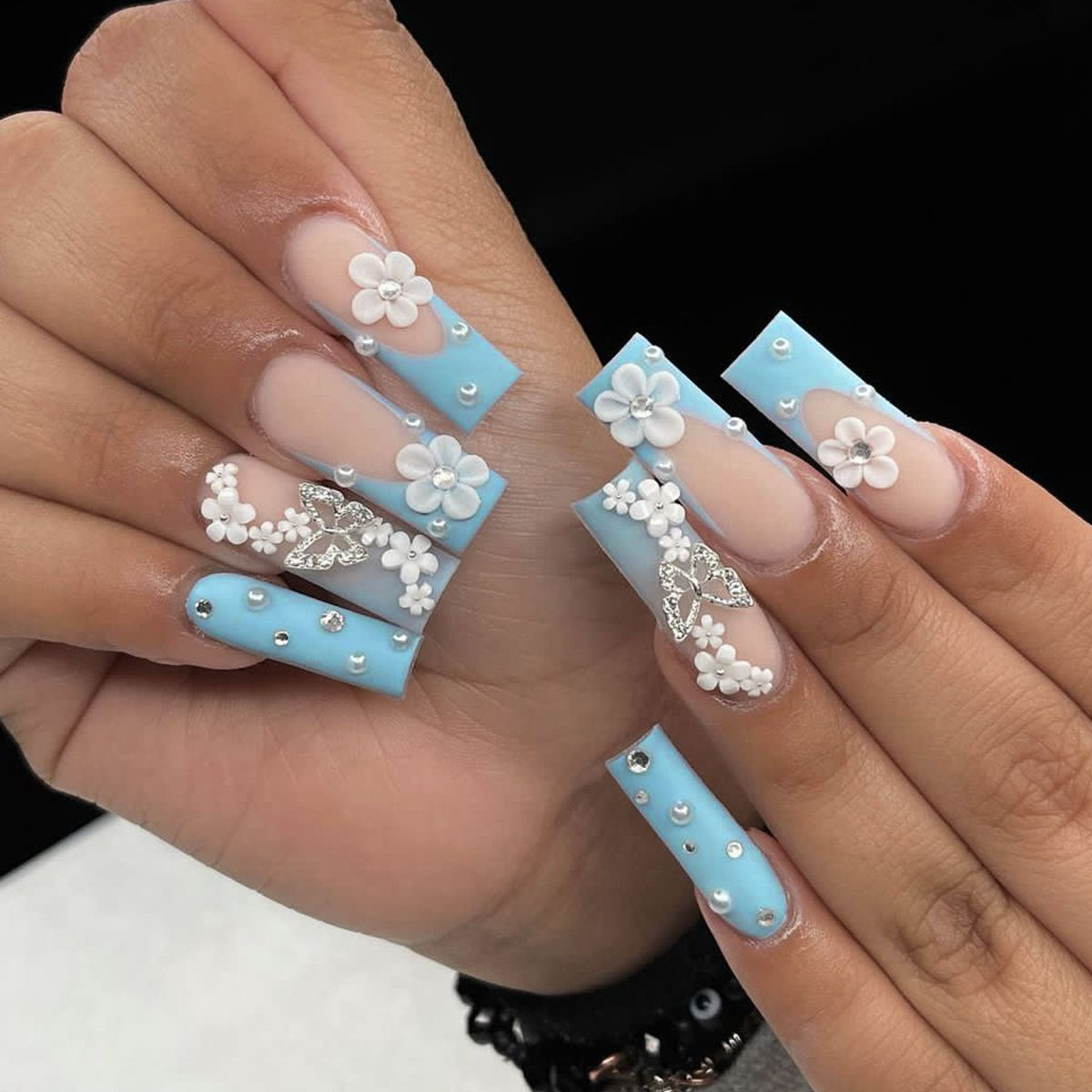 Blue Butterfly Floral Pearl 3D