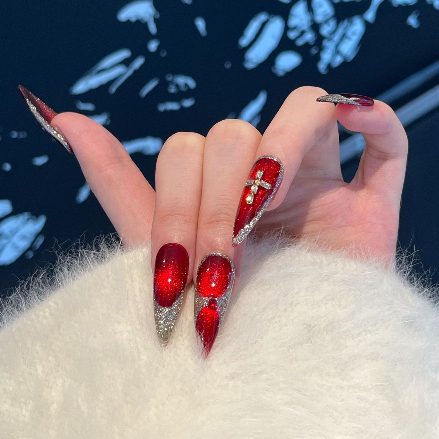 Pink Cat Eye Glitter French