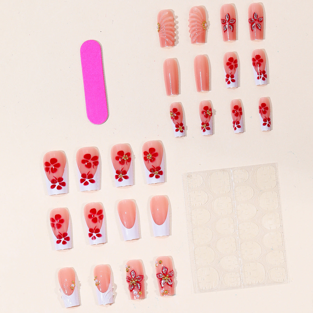 Pink Glitter French Floral 3D
