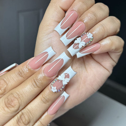 White Coffin French Bow Floral 3D